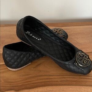 7.5.   COPY  Black Quilted Flats with Gold Accent